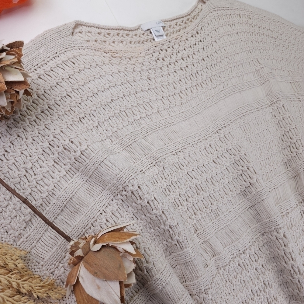 J. Jill Tan Cotton Open Weave Poncho M/L - Picture 3 of 11